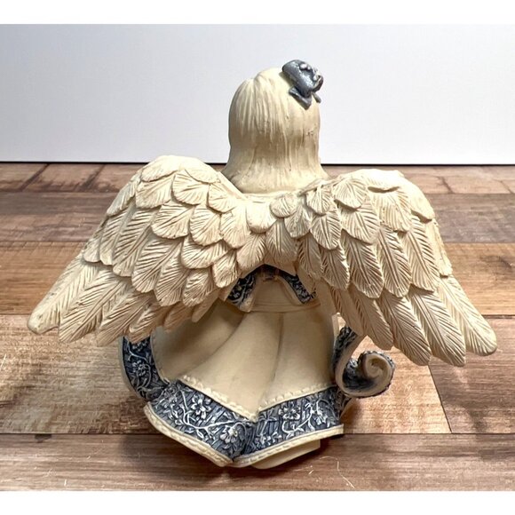 Sarahs Angels Figurine Reading Angel Vintage Porcelain 4.5 inches Ivory & Blue - Picture 3 of 4